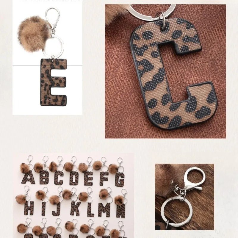 Monogram Keychain Leather - A-M Fashion Leopard Alphabet Artificial Leather