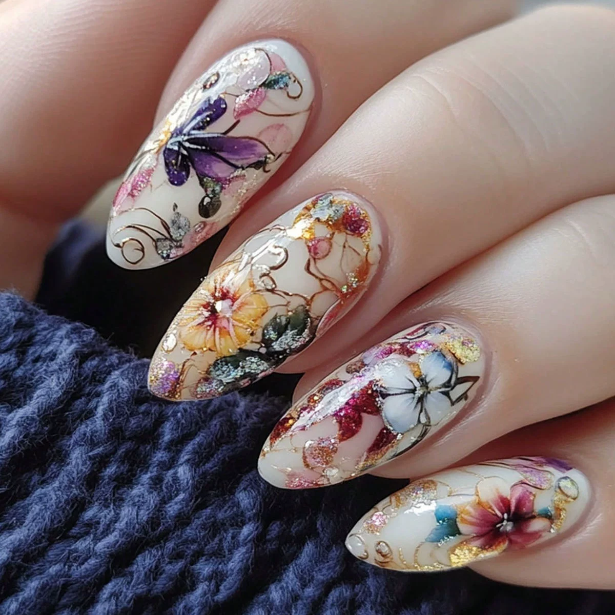 24Pcs Simple Almond Nails Tips - Pressed Flower Art 리뷰 및 가격