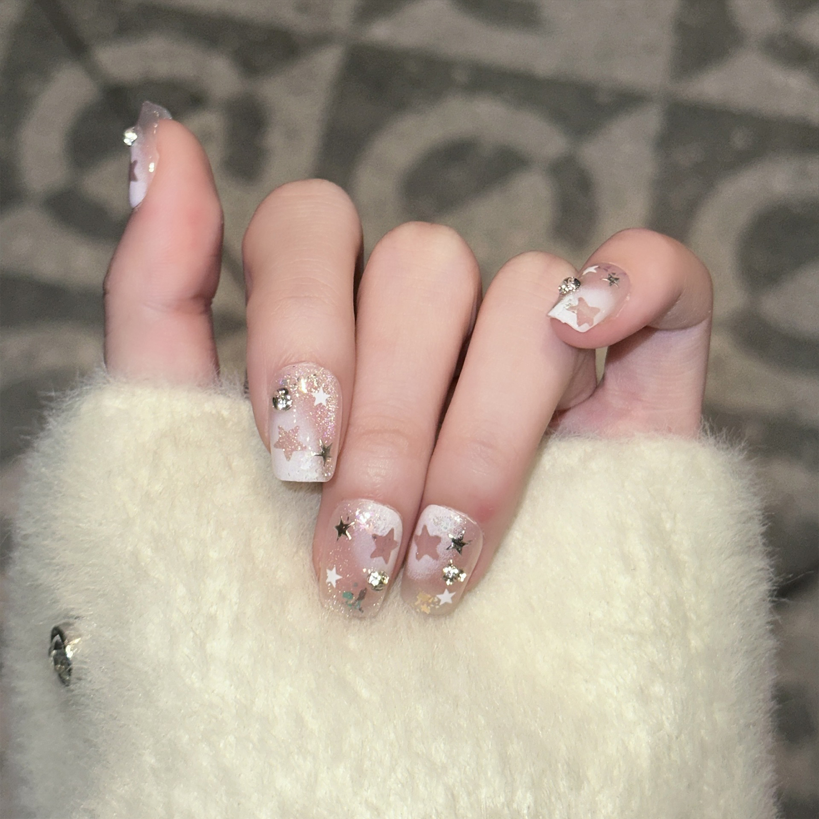 10PCS Short Square Fake Nails  - Pressed Flower Art 리뷰 및 가격