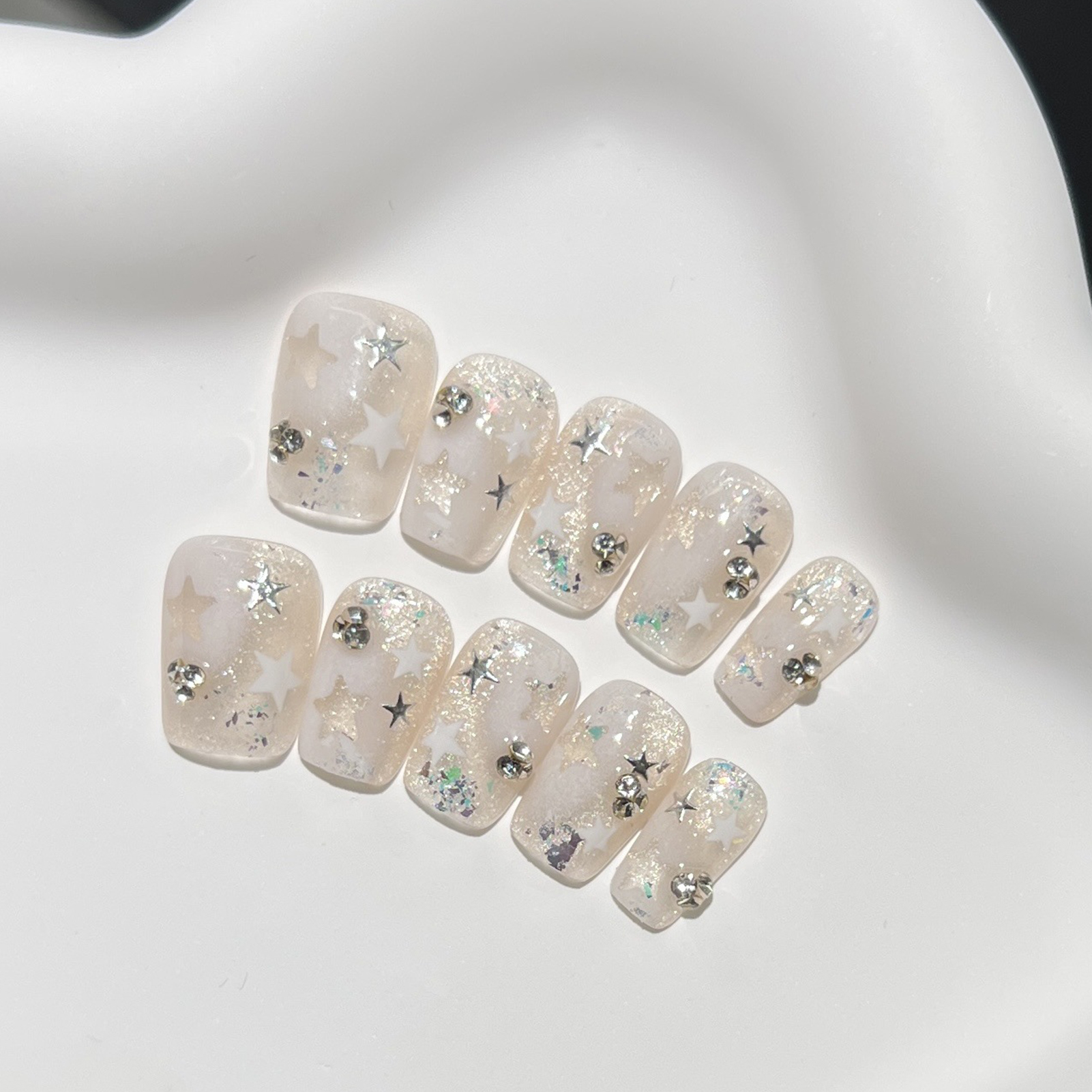 10PCS Short Square Fake Nails  - Pressed Flower Art 리뷰 및 가격