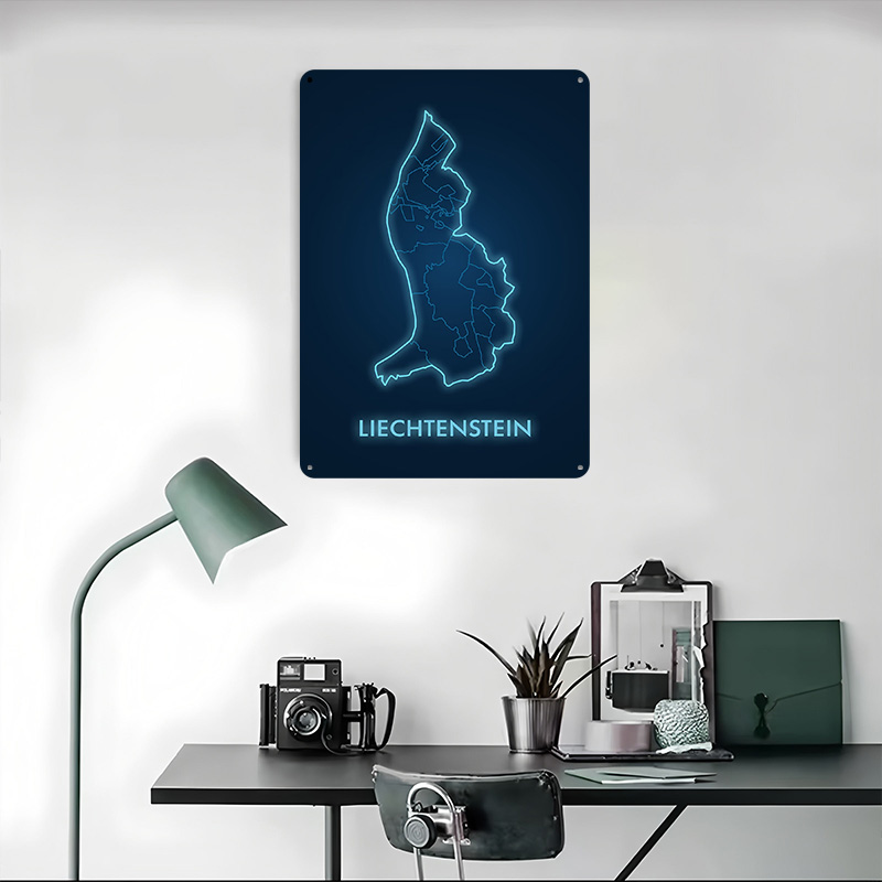 Liechtenstein Map Neon Blue Pr - Custom Map Poster 리뷰 및 가격