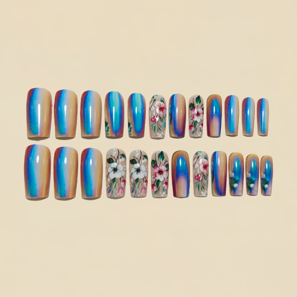 Medium long fake nails for wom - Pressed Flower Art 리뷰 및 가격