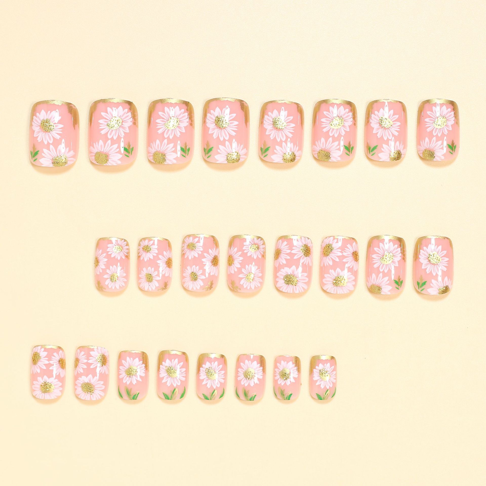Short Square fake nails golden - Pressed Flower Art 리뷰 및 가격