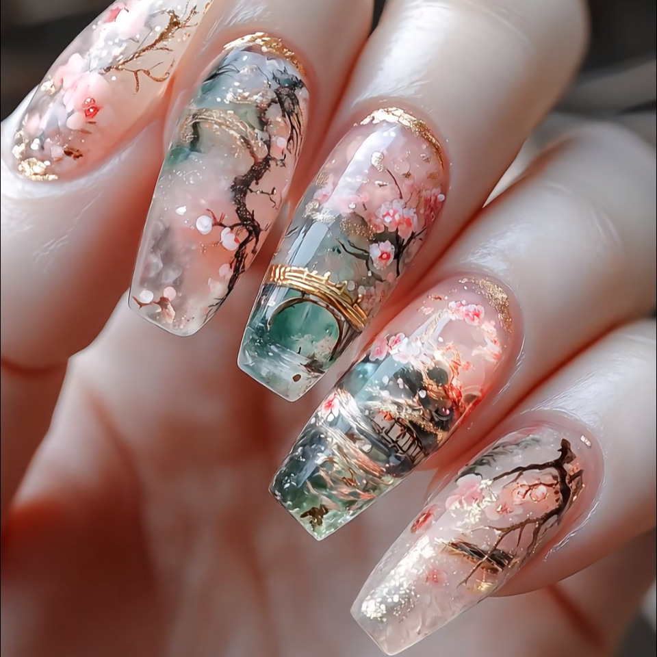 24pcs Wearable Fake Nails Sets - Pressed Flower Art 리뷰 및 가격