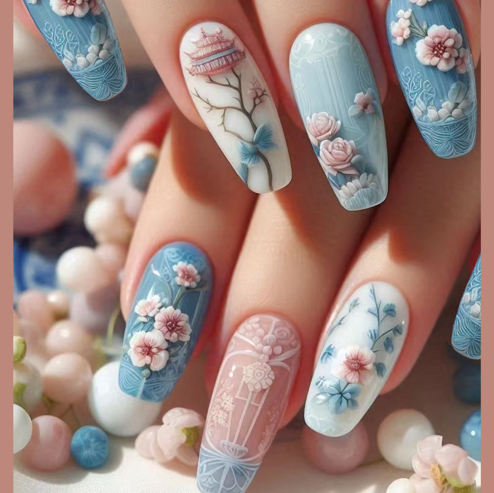 24pcs Wearable Fake Nails Sets - Pressed Flower Art 리뷰 및 가격