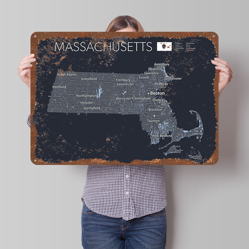 MASSACHUSETTS Map Tinplate Pos - Custom Map Poster 리뷰 및 가격